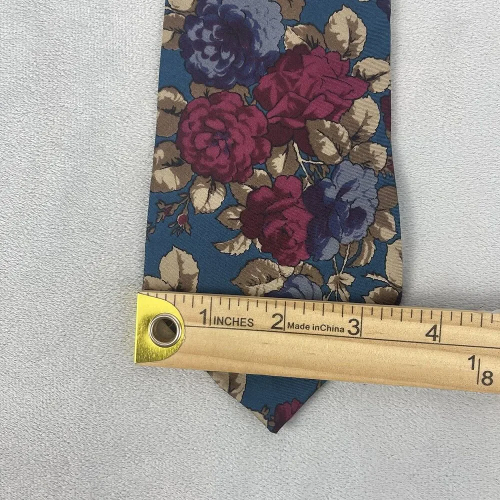 Salvatori Mens Tie Silk Multicolor Floral Print Design Roses Career Business USA